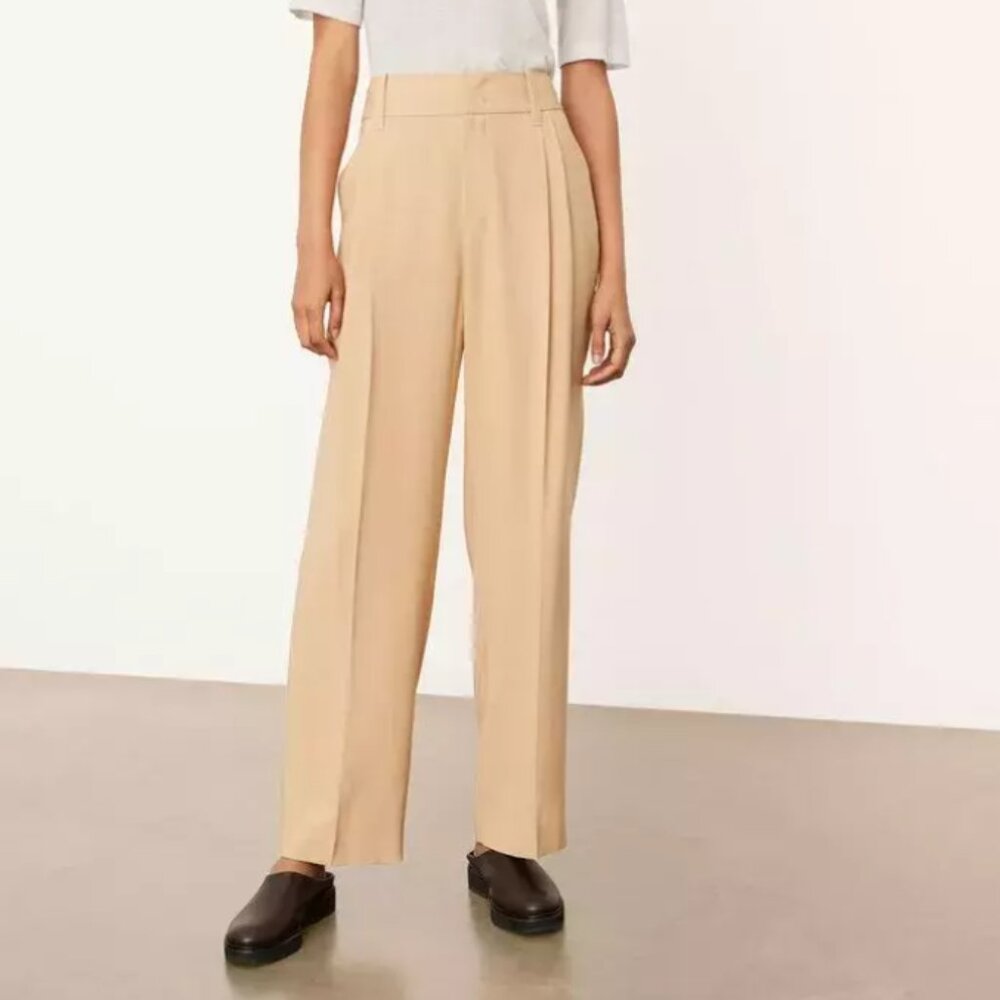Vince High Waisted Pleated Trousers Size 10 Cropped Length Dress Pants Slacks